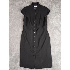 Calvin Klein Dress Black Cap Sleeve Button Front Sheath Size 12
